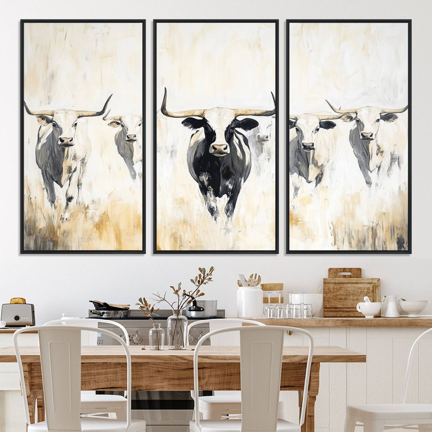 40397799-MGV-CV-36X24-Texas Longhorn Canvas Print, Framed Rustic Herd Art Picture Print, Western Bull Perfect Neutral Western Decor