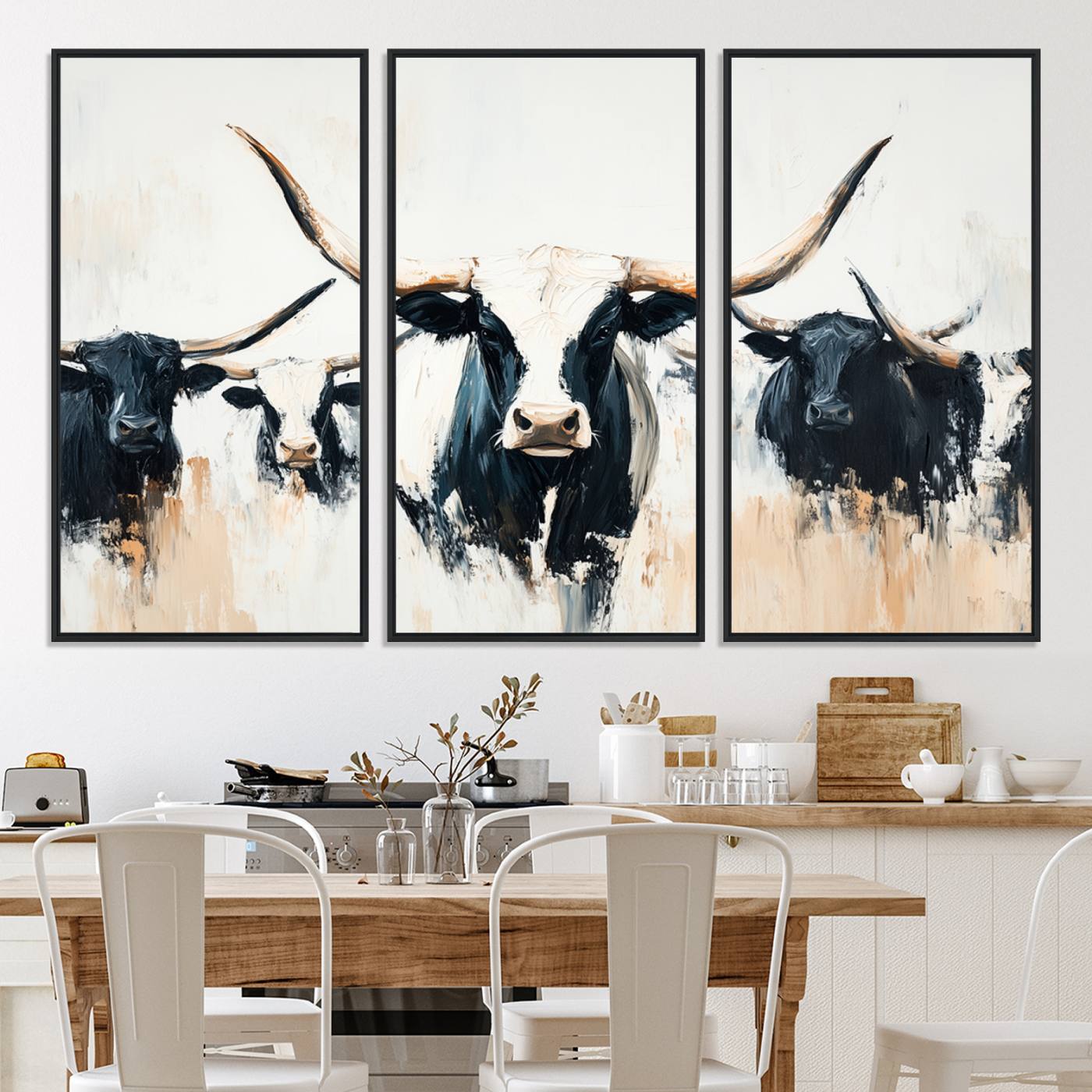 94780606-MGV-CV-36X24-Texas Longhorn Wall Art Canvas Print, Framed Western Cattle Art Picture Print, Horned Bull Perfect Rustic Western Decor, Western Cattle
