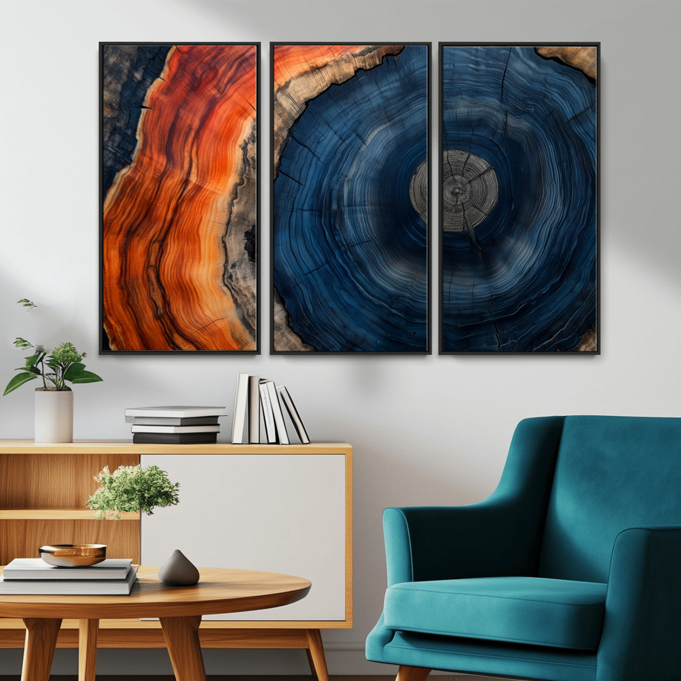 MGV-FC-48X32-3P - Tree Rings Wall Art Canvas Print, Rustic Wood Print, Framed Natural Texture Art Print, Wood Grain