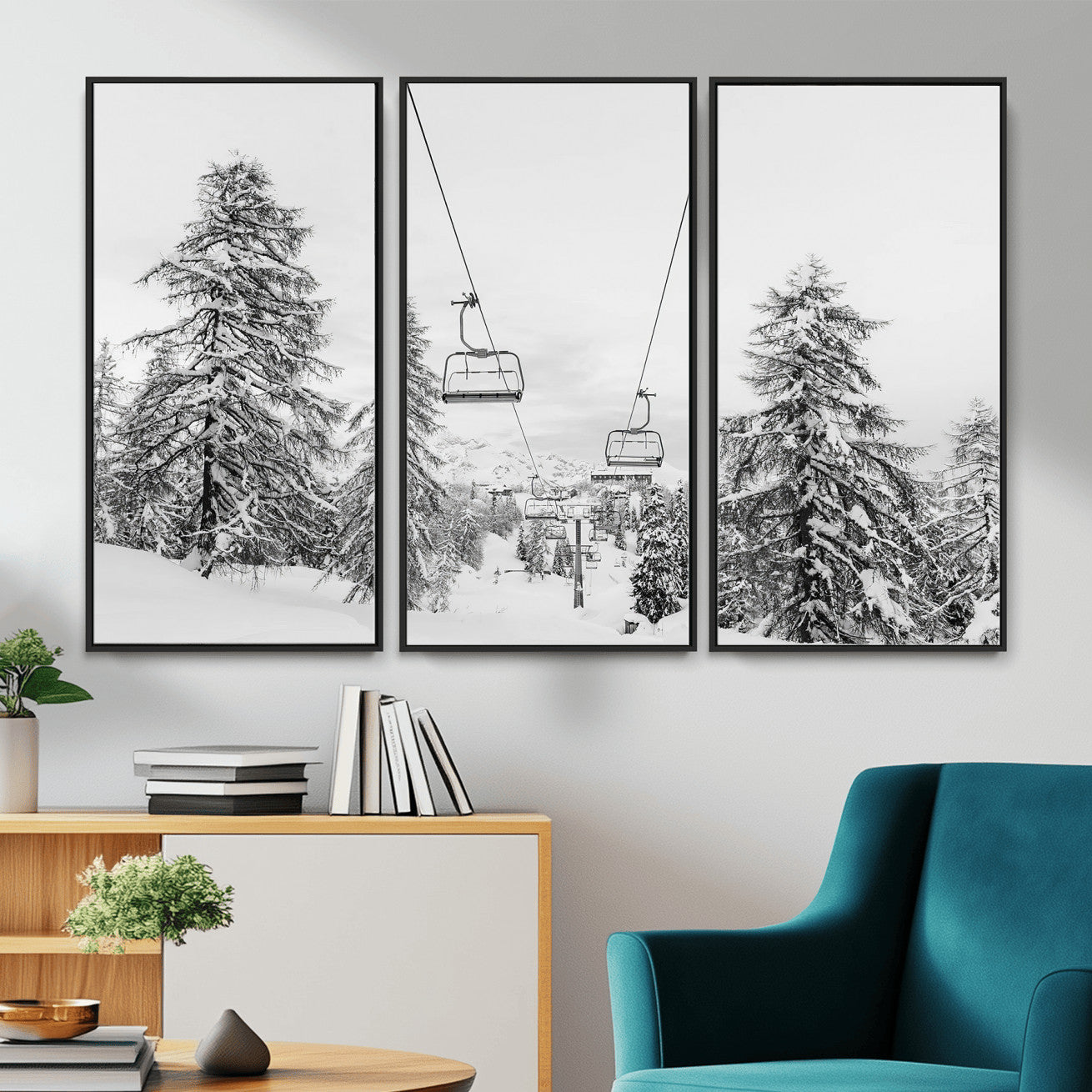 55003599-MGV-CV-36X24 - Wall Art Canvas Print Winter Chairlift Views Silent Snow-Covered Pines Mountain Calm Serenity Frozen