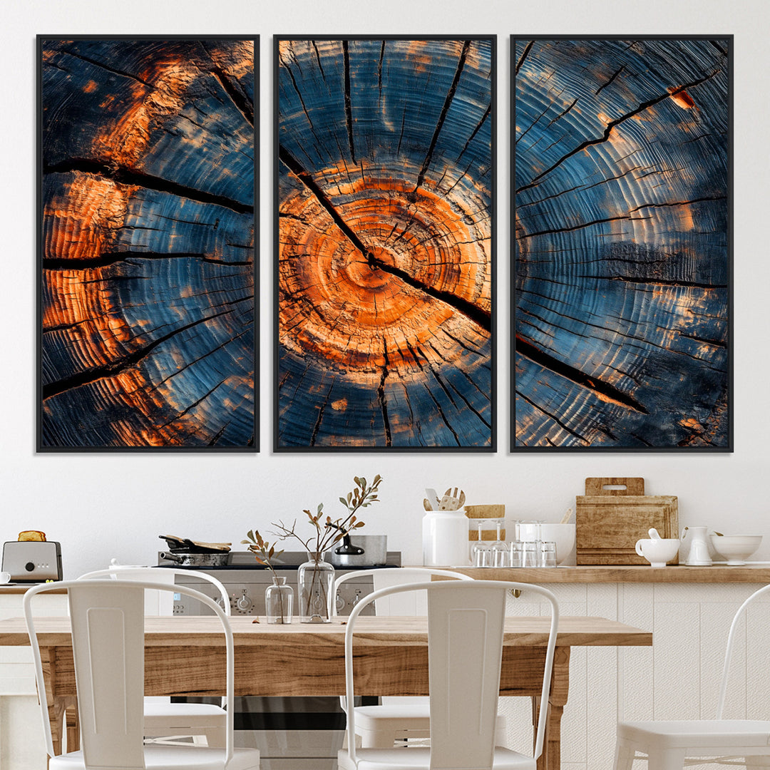 Burnt Wood Wall Art Canvas Print, Aged Timber Print, Framed Rustic Tree Slice Art Print, Large Organic Texture Printing Perfect for Rustic Decor