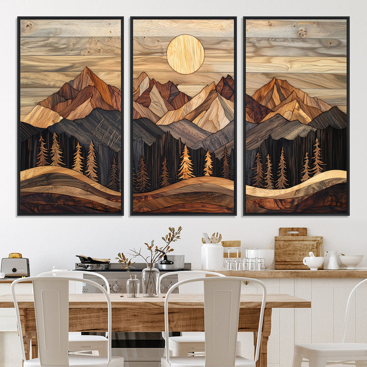 50100230-MGV-CV-36X24-Wood Mountain Wall Art Canvas Print, Framed Boho Wood Art Print, Abstract Woodland Farmhouse Decor