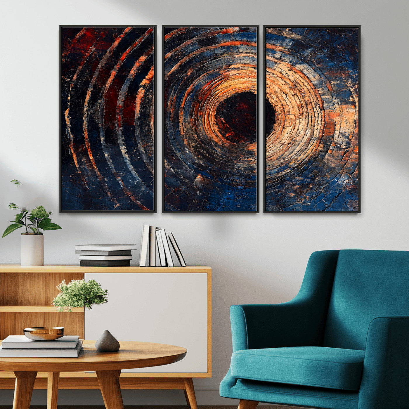 MGV-FC-48X32-3P - Wood Tree Ring Wall Art Canvas Print, Framed Natural Wood Art Picture Print, Rustic Tree Slice Perfect Rustic Decor Artwork