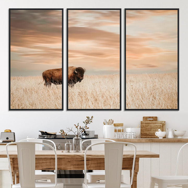 Bison Wall Art Canvas Print, Buffalo Print, Framed Western Prairie Art Print, Large Rustic Wildlife Printing Perfect for Rustic Decor