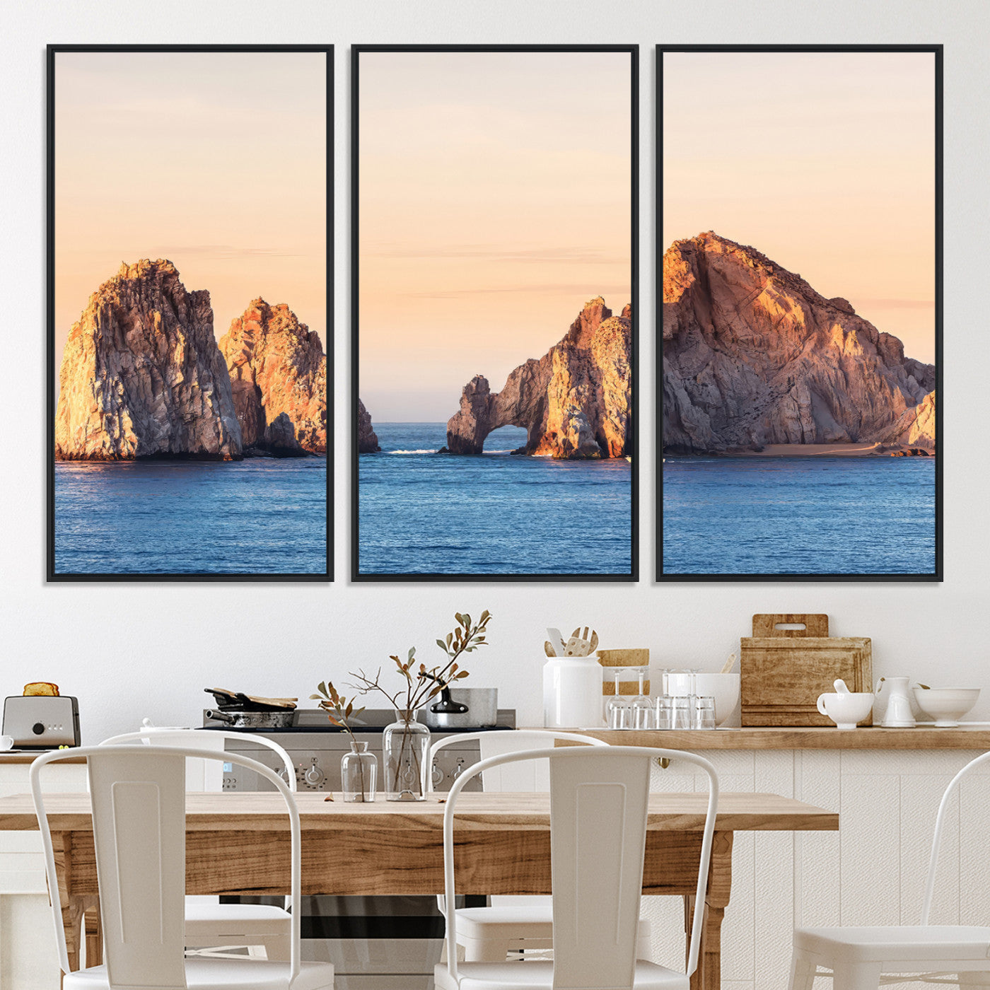 72996116-MGV-CV-36X24-El Arco Wall Art Canvas Print, Framed Cabo Rocks Art Picture Print, Ocean Arch Perfect Golden Coastal Landmark Decor, The Arch Canvas Print