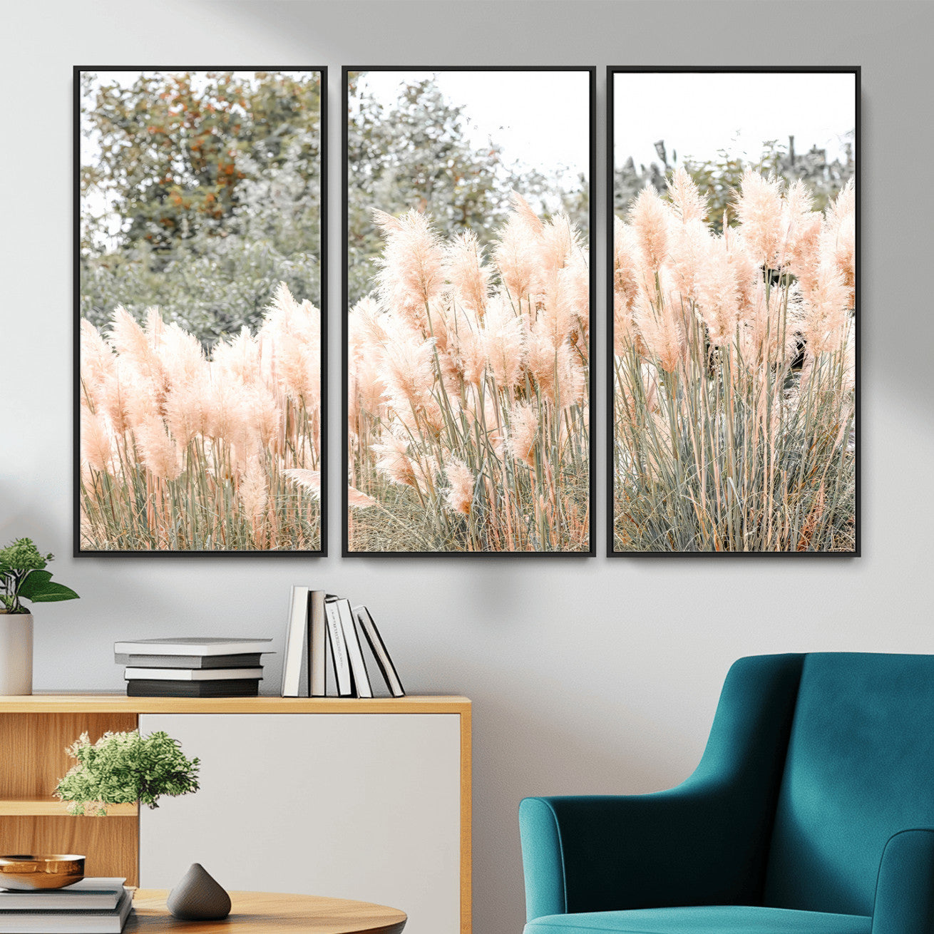 21826392-MGV-CV-36X24 - Pampas Grass Wall Art – Soft Blush Hues and Natural Texture Canvas Print, Serene Outdoors & Botanical Charm for Living Room or Nature Decor