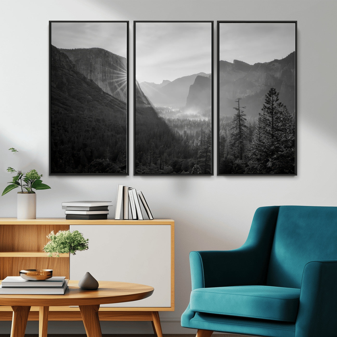 MGV-FC-48X32-3P - Yosemite Valley Wall Art Canvas Print, Framed El Capitan Sunrise Art Picture Print, Misty Mountain Perfect Modern Rustic Decor Artwork