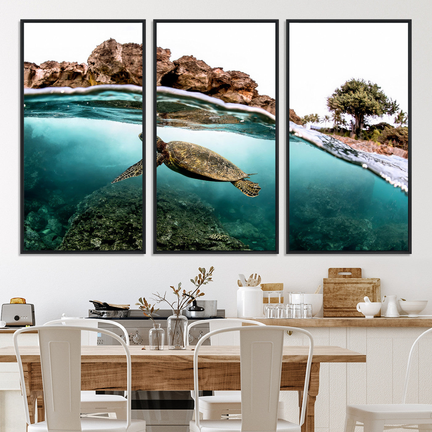 44200301-MGV-CV-36X24-Sea Turtle Wall Art Canvas Print, Framed Ocean Life Art Picture Print, Tropical Perfect Coastal Decor