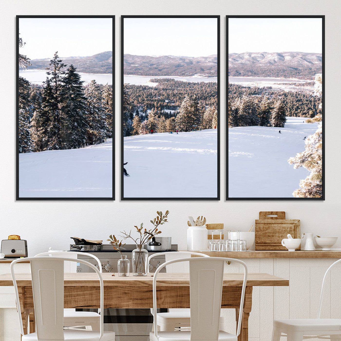 79857868-MGV-CV-36X24-Snowy Mountain Wall Art Canvas Print, Framed Ski Slope Art Picture Print, Winter Forest Perfect Rustic Decor, Framed Ski Slope Canvas