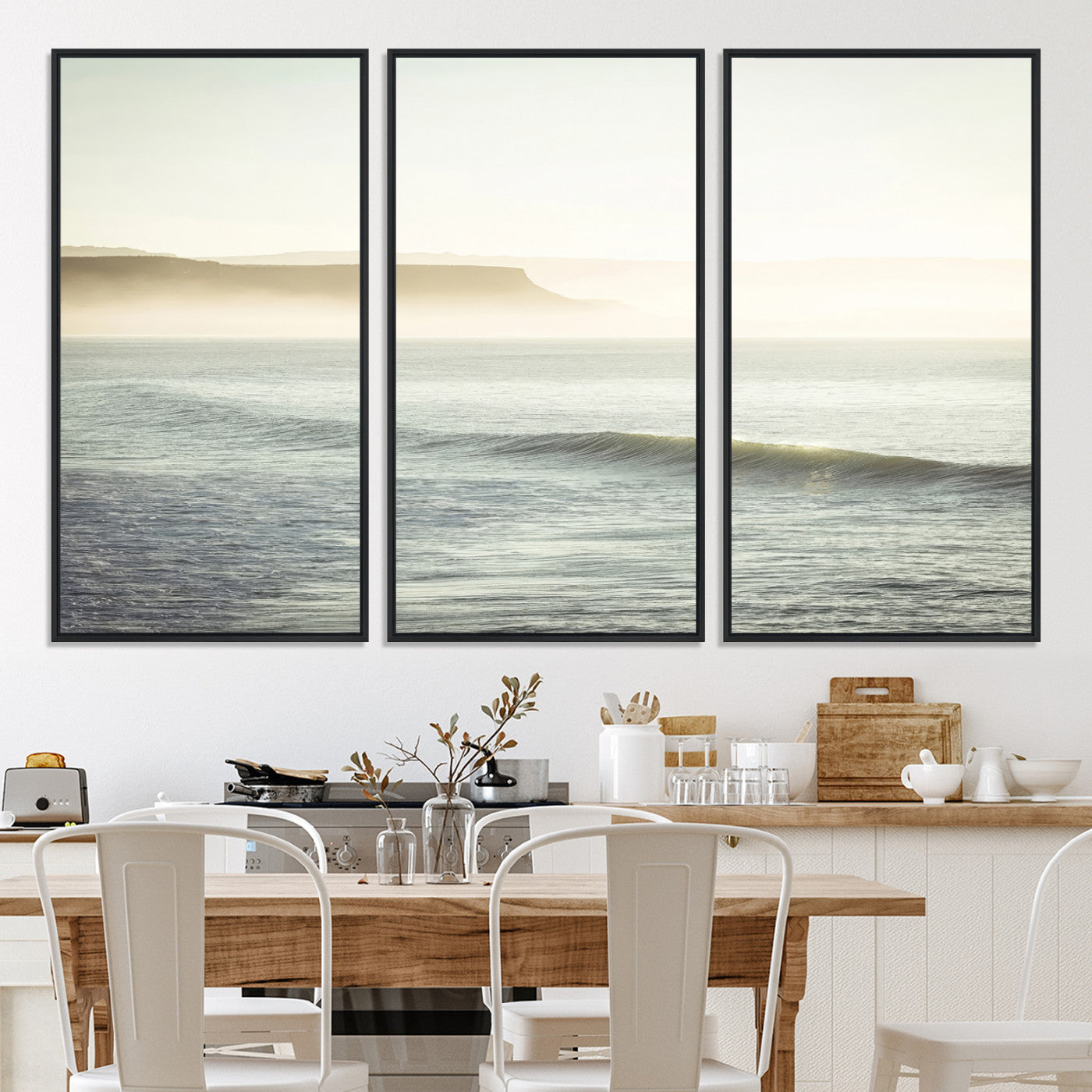 39310633-MGV-CV-36X24-Coastal Cliffs Wall Art Canvas Print, Framed Misty Ocean Art Picture Print, Soft Morning Perfect Minimalistic Decor, Framed Misty Ocean,