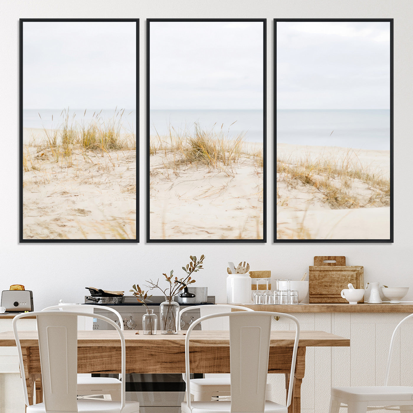 13146857-MGV-CV-36X24-Beach Dunes Wall Art Canvas Print, Framed Coastal Grass Art Picture Print, Sand Perfect Minimalist Decor, Framed Sand Dunes Canvas