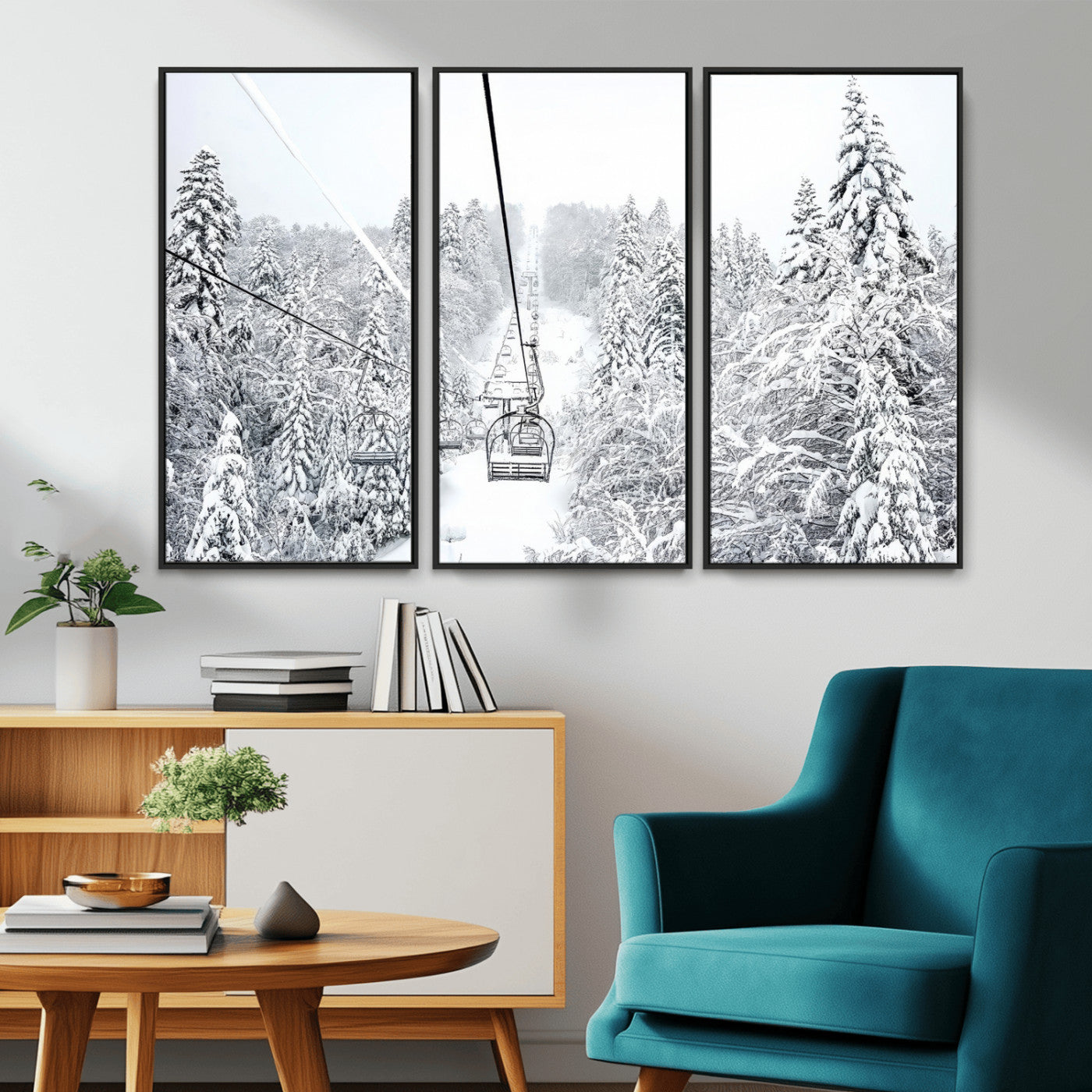 MGV-FC-48X32-3P - Winter Snow Ski Lift Wall Art Canvas Print Winter Trees Print
