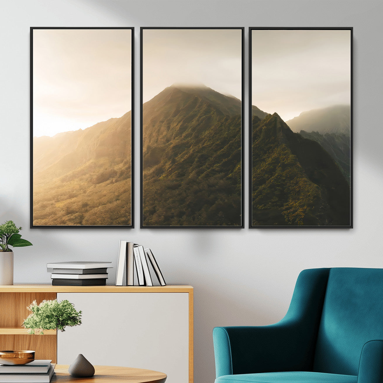 42338636-MGV-CV-36X24-Mountain Wall Art – Framed Sunset Landscape Canvas Artwork, Serene Nature Design, Rustic Decor for Home, Office