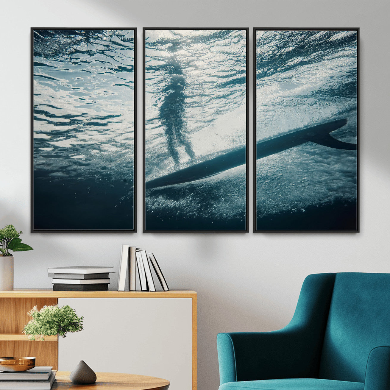 MGV-FC-48X32-3P - Submerged Surf Wall Art Canvas Print, Framed Underwater Perspective Art Picture Print, Ocean Surf Perfect Coastal Adventure Decor Artwork