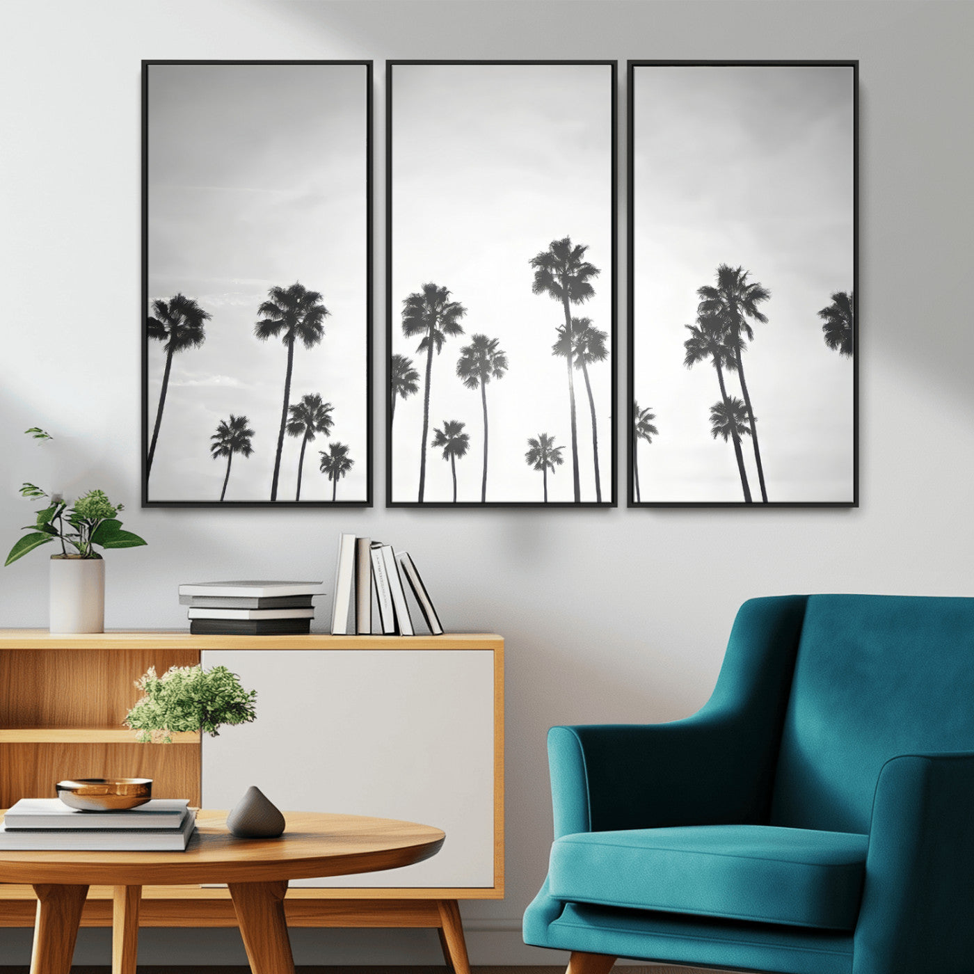 62298277-MGV-CV-36X24-Monochrome Palms Wall Art Canvas Print – Framed Minimalist Silhouetted Trees Artwork for Home, Office, Living Room