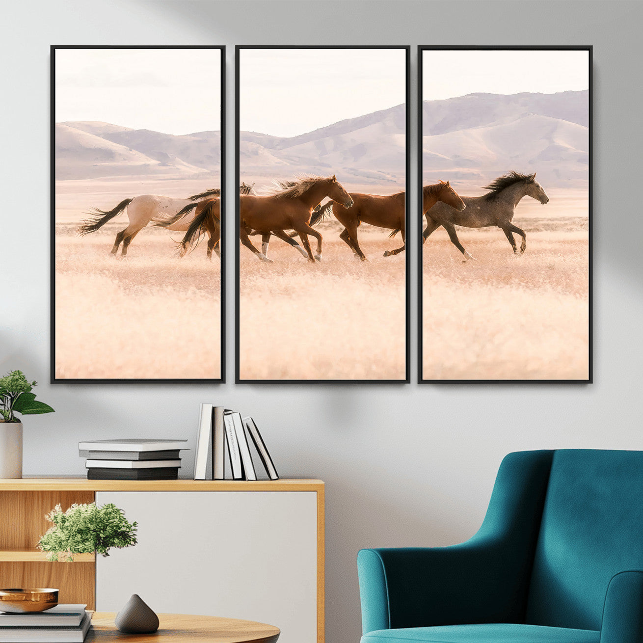 HORSESH-MGV-CV-36X24 - Wild Horses Wall Art – Running Freedom Canvas Print, Graceful Movement, Outdoor Landscape, Nature’s Power and Spirit, Home or Office Decor