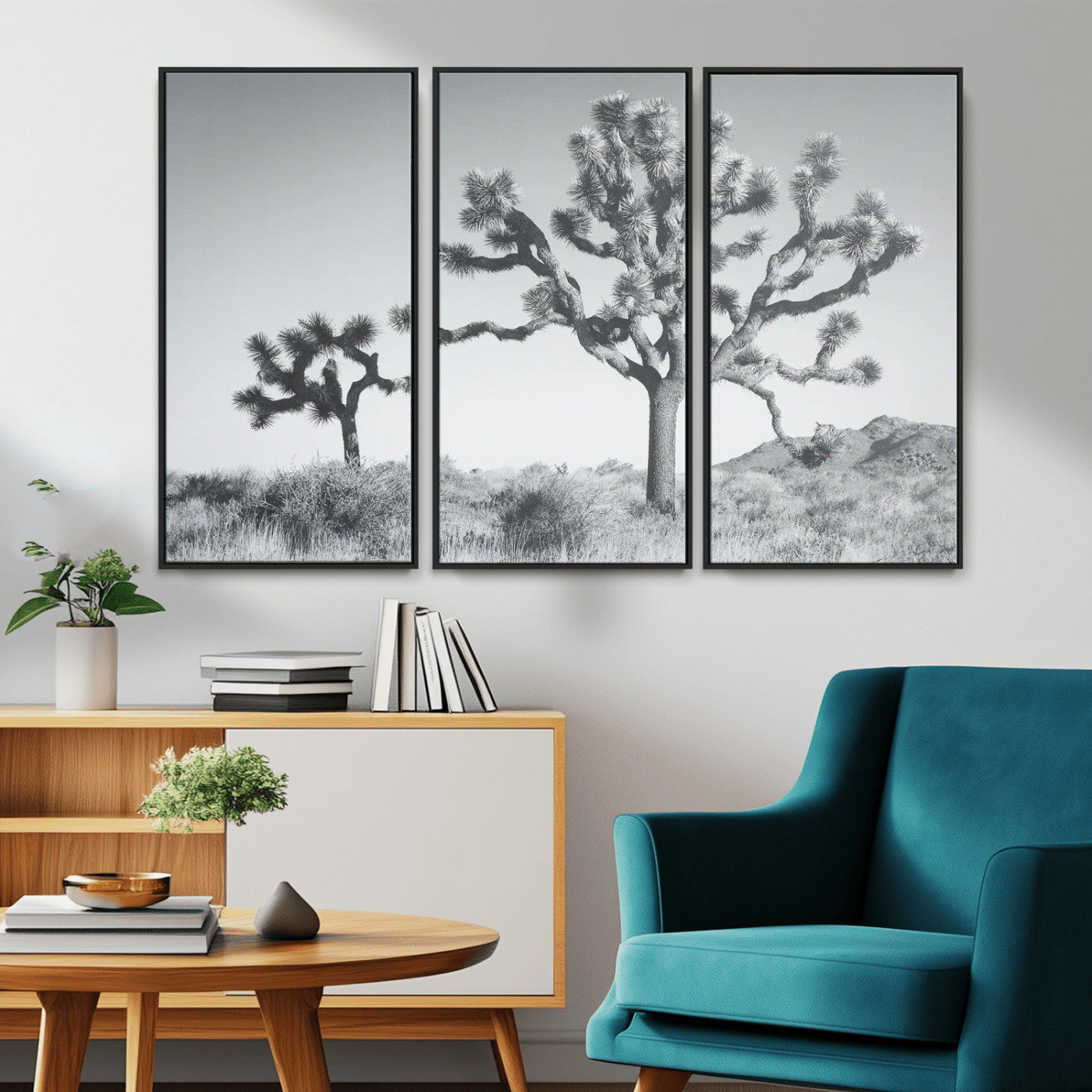 MGV-FC-48X32-3P - Joshua Tree Wall Art Canvas Print, Framed Black White Landscape Art Picture Print, Desert Tree Decor Perfect Southwestern Decor Artwork