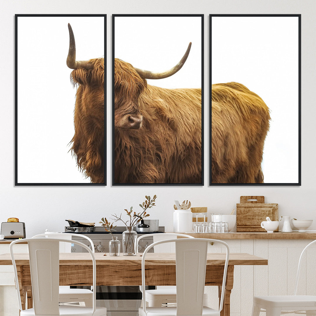 Highland Cow Wall Art Canvas Print, Scottish Bull Print, Framed Rustic Farmhouse Art Print, Large Country Animal Printing Perfect for Farmhouse Decor