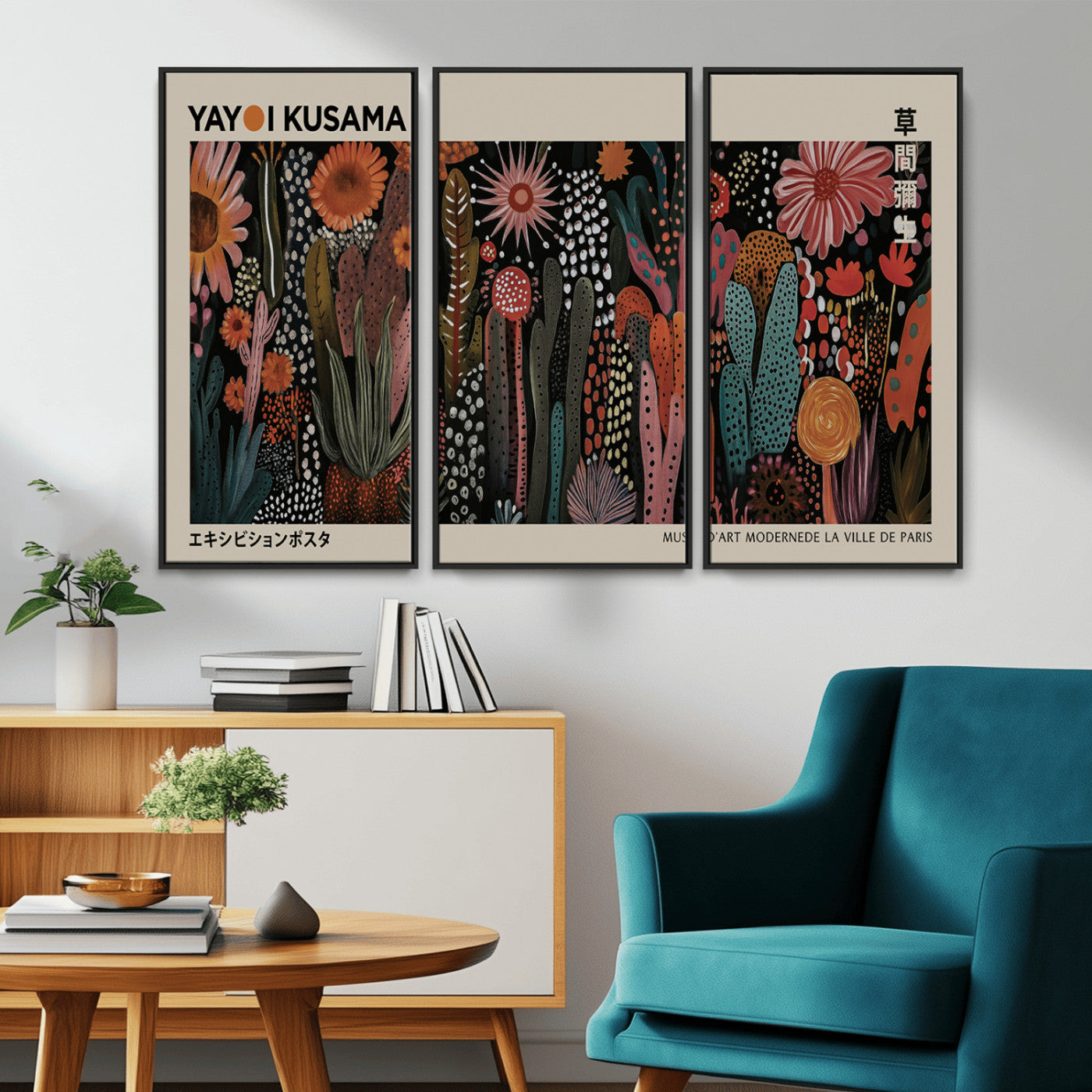 MGV-FC-48X32-3P - Modern Japanese Wall Art Print Yayoi Kusama Canvas Wall Art Abstract Mount Fuji Canvas Print