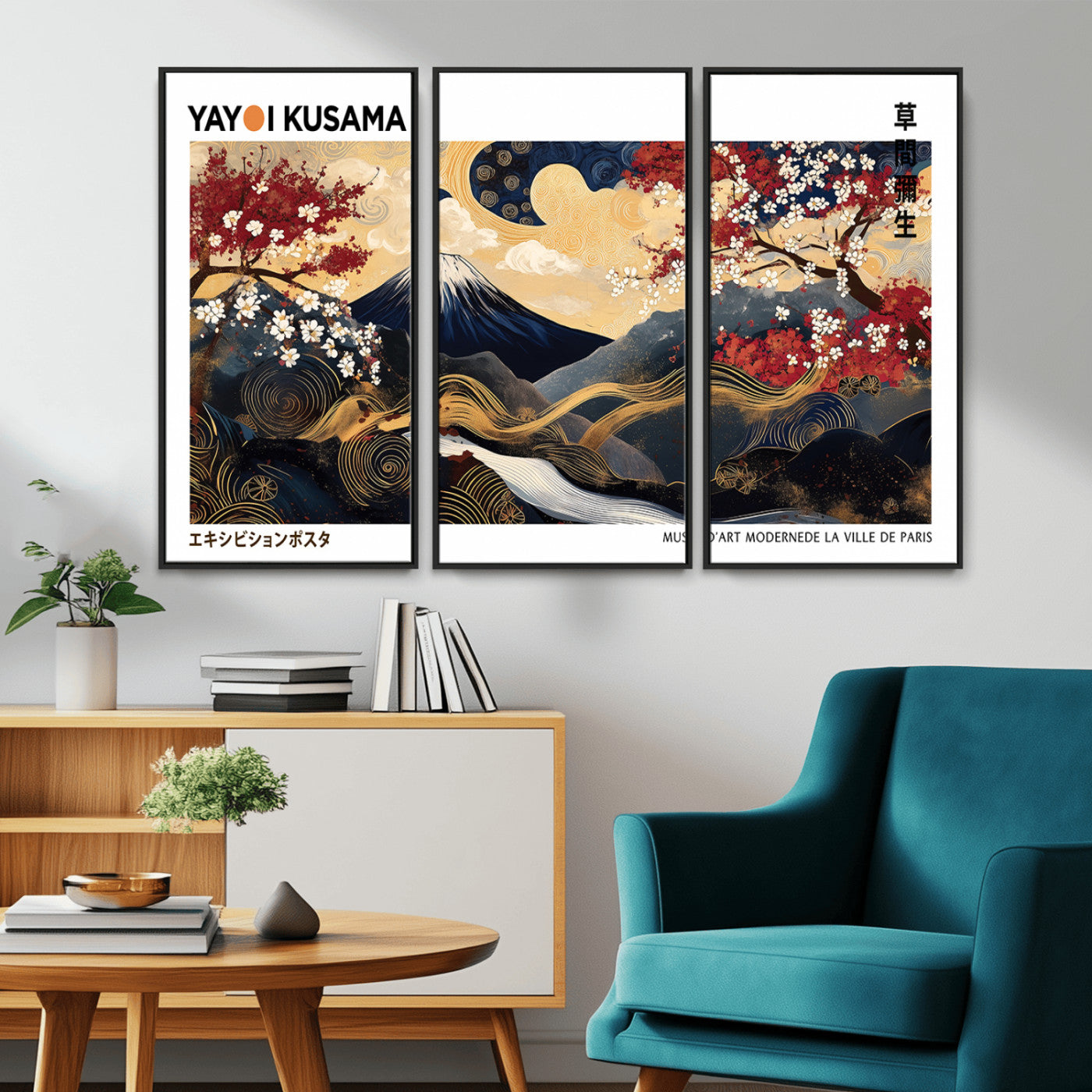 MGV-FC-48X32-3P - Modern Mount Fuji Print, Yayoi Kusama Canvas Wall Art, Abstract Mount Fuji Canvas Print, Japanese