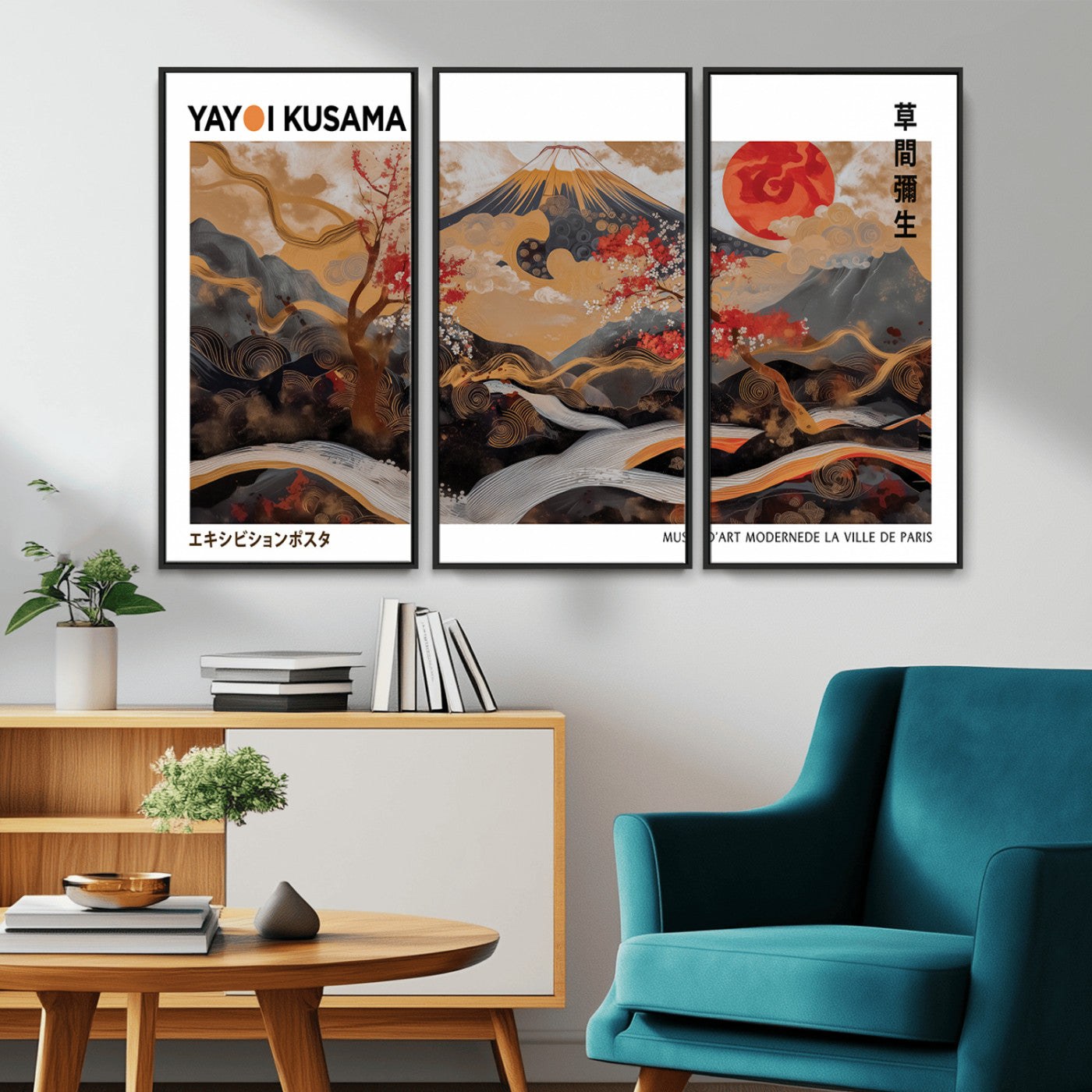 MGV-FC-48X32-3P - Mount Fuji Wall Art Print, Yayoi Kusama Canvas Wall Art, Abstract Mount Fuji Canvas Print, Japanese