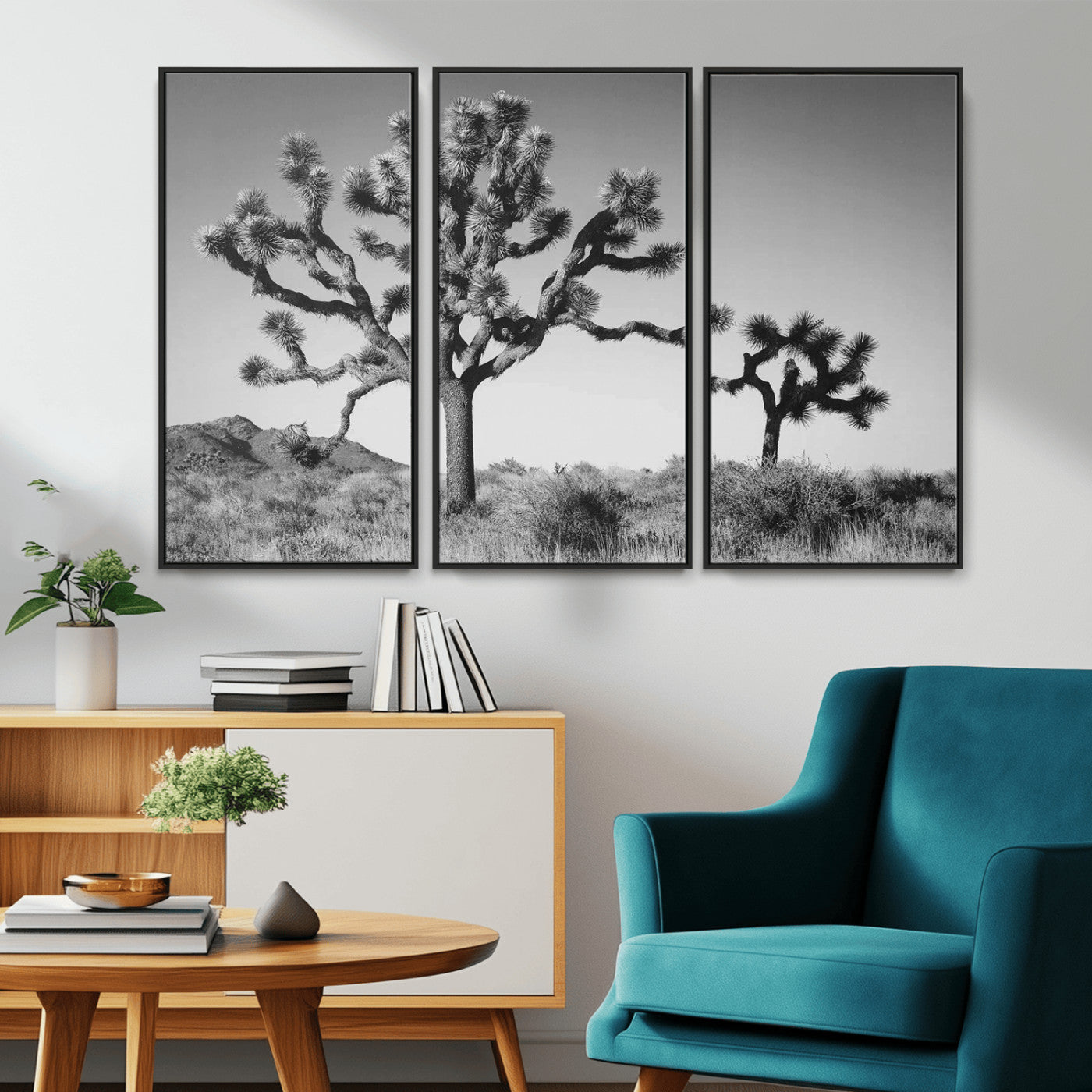 MGV-FC-48X32-3P - Joshua Tree Wall Art Canvas Print, Framed Monochrome Desert Art Picture Print, Minimalist Nature Scene Perfect Southwestern Minimalist Decor Artwork