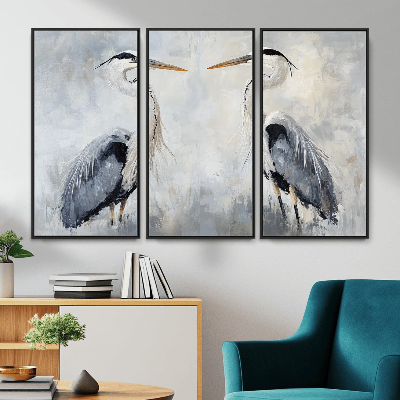 90806932-MGV-CV-36X24 - Heron Wall Art Wall Art Canvas Print, Framed Bird Canvas Decor Art Picture Print, Nature Inspired Perfect Coastal Minimalist Decor Artwork