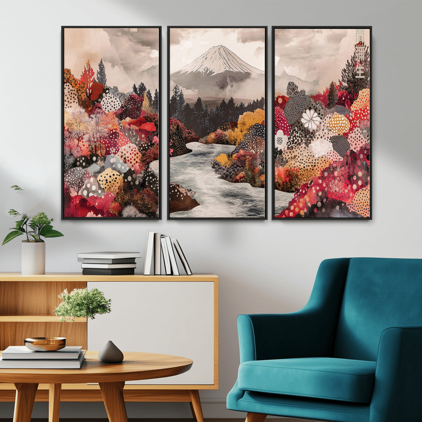 MGV-FC-48X32-3P - Mountain Wall Art Wall Art Canvas Print, Framed Autumn Forest Art Picture Print, Cottagecore Landscape Perfect Cottagecore Boho Decor Artwork