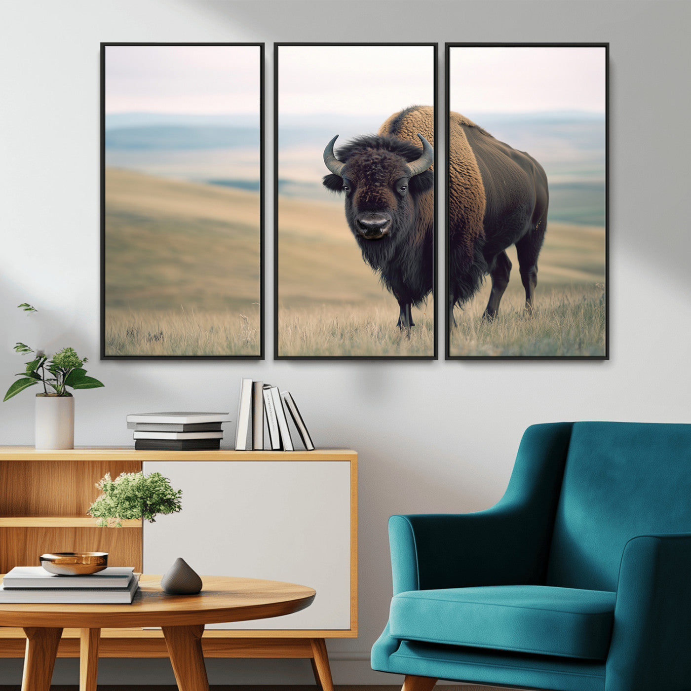 MGV-FC-48X32-3P - Bison Wall Art Wall Art Canvas Print, Framed Buffalo Canvas Print Art Picture Print, American Bison Decor Perfect Rustic Western Decor Artwork