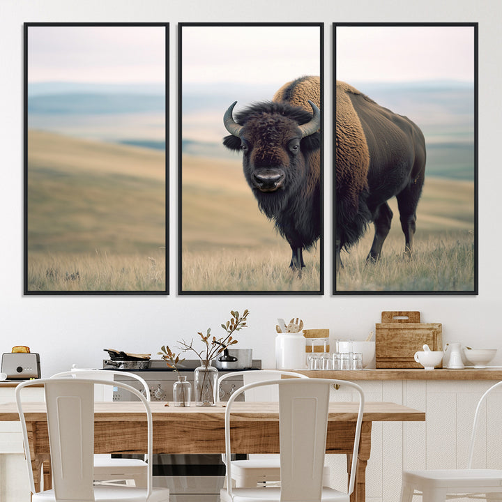Bison Wall Art Wall Art Canvas Print, Buffalo Canvas Print Print, Framed American Bison Decor Art Print, Large Frontier Style Printing Perfect