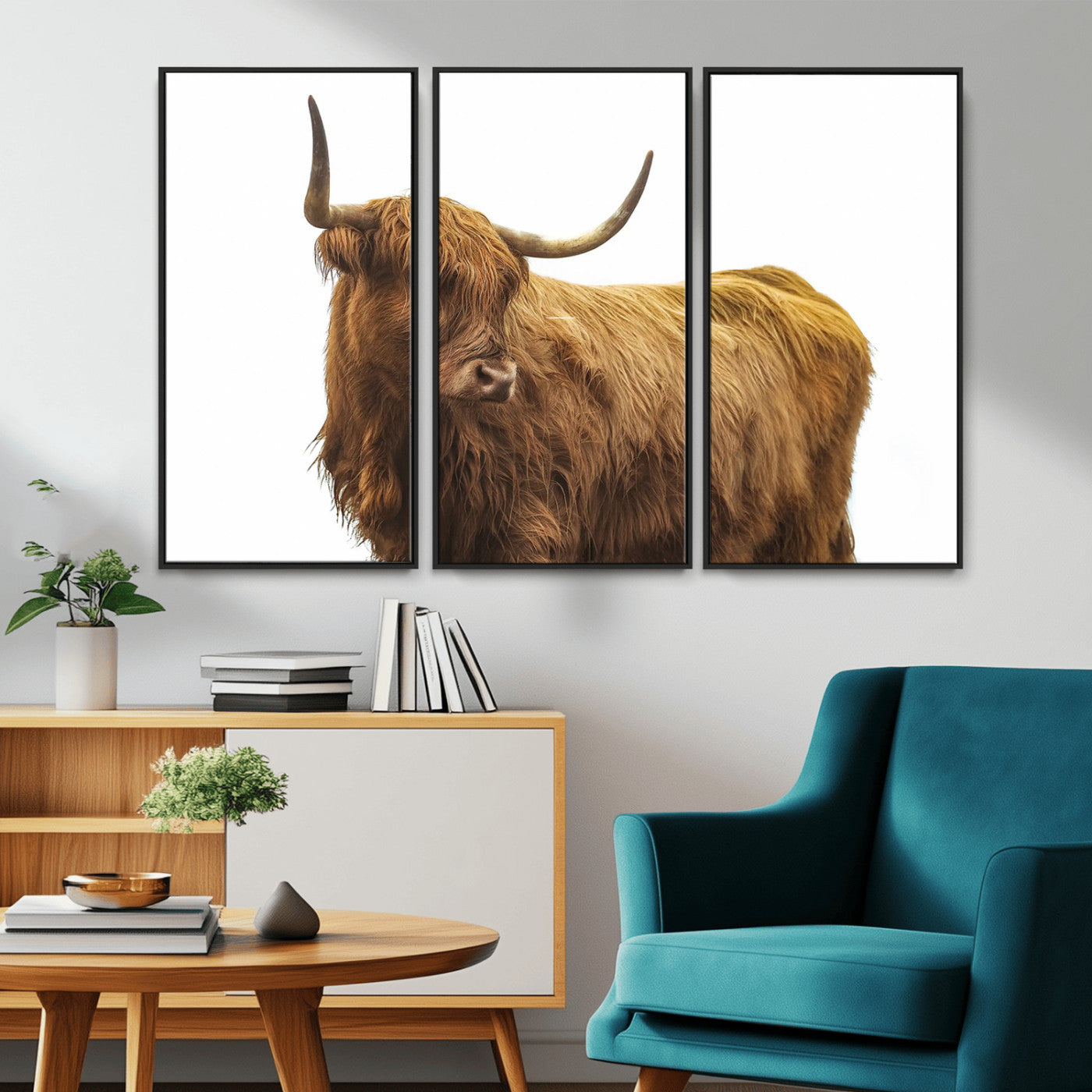 MGV-FC-48X32-3P - Highland Cow Wall Art Canvas Print, Framed Farmhouse Wall Art Art Picture Print, Rustic Animal Decor Perfect Rustic Farmhouse Decor Artwork