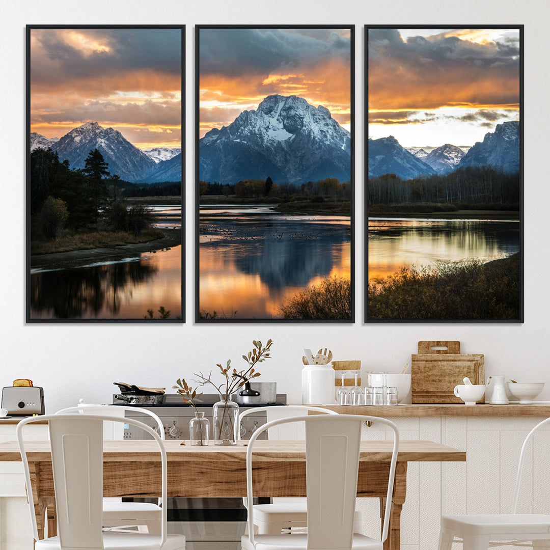 Mountain Sunset Wall Art Canvas Print, Framed Alpine Wilderness Art Picture Print, Golden Hour Perfect Wilderness Decor Artwork