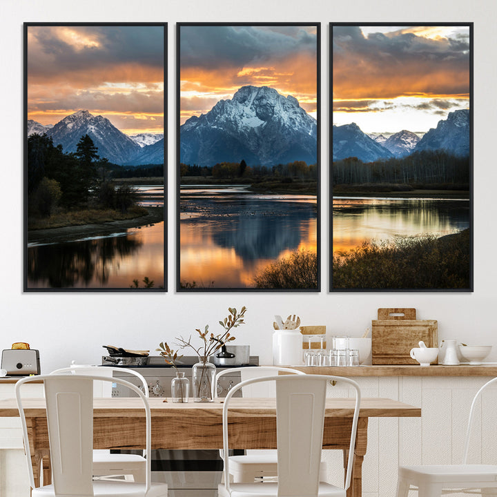 Mountain Sunset Wall Art Canvas Print, Framed Alpine Wilderness Art Picture Print, Golden Hour Perfect Wilderness Decor Artwork