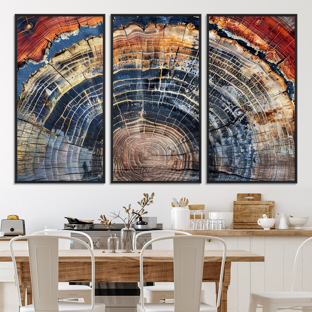 Tree Rings Canvas Wall Art Print, Framed Wood Texture Art Picture Print, Petrified Wood Perfect Modern Rustic Decor Artwork