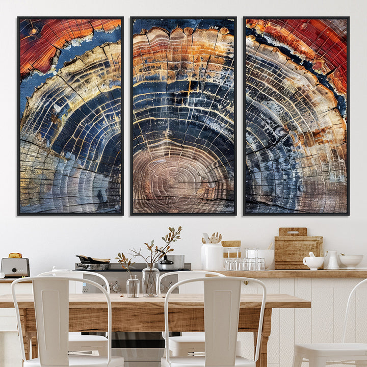 Tree Rings Canvas Wall Art Print, Framed Wood Texture Art Picture Print, Petrified Wood Perfect Modern Rustic Decor Artwork