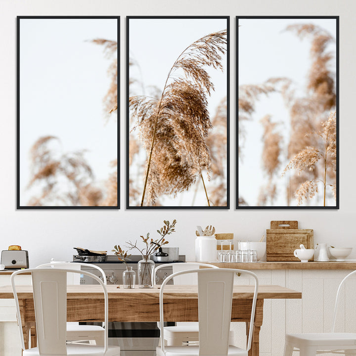 Pampas Grass Wall Art Canvas Print, Framed Neutral Tones Art Picture Print, Minimalist Nature Perfect Boho Decor Artwork