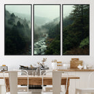 48497565-MGV-CV-36X24-Misty Forest Wall Art Canvas Print, Framed Foggy River Art Picture Print, Moody Landscape Perfect Wilderness Decor Artwork