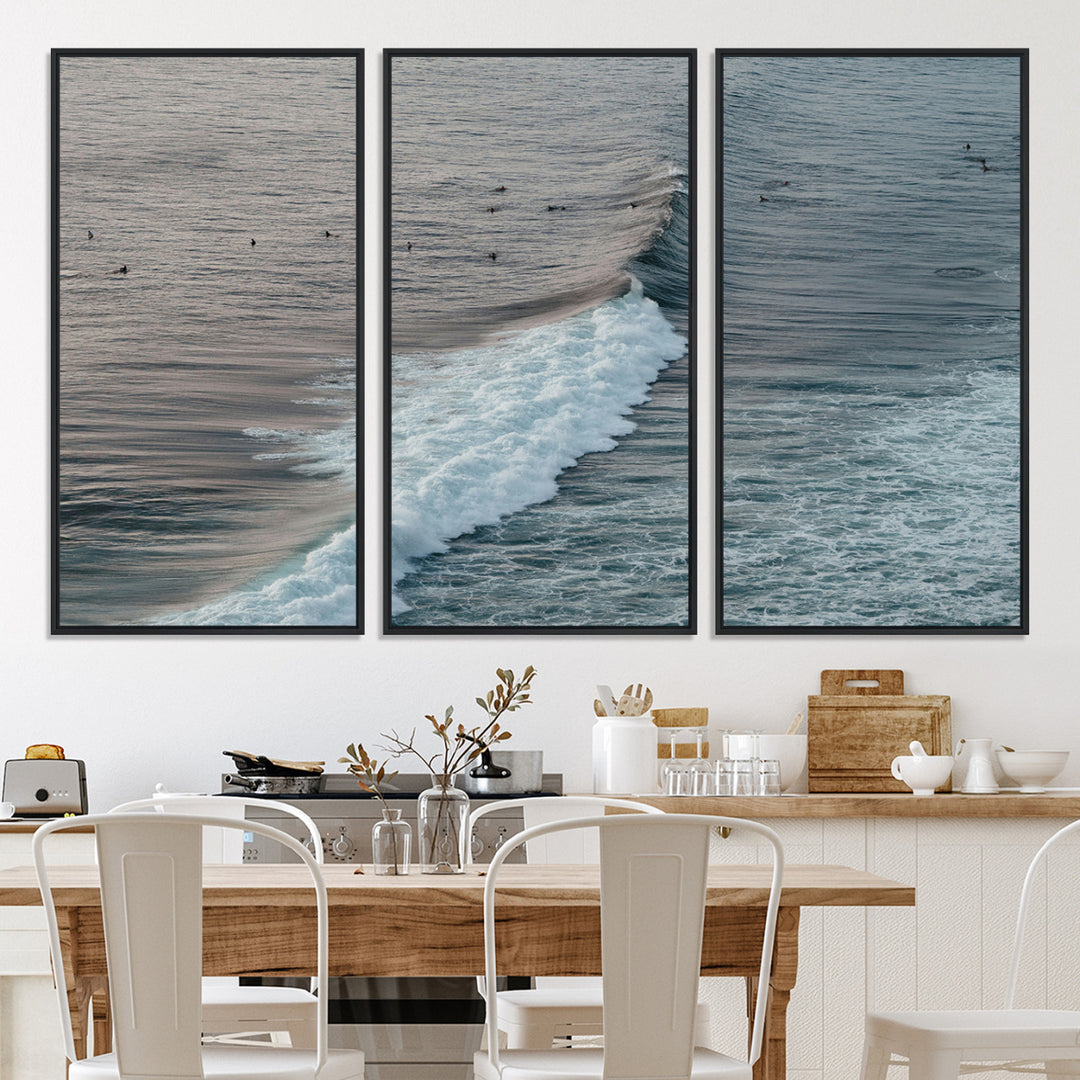 Ocean Waves Wall Art Canvas Print, Framed Coastal Serenity Art Picture Print, Surf Perfect Coastal Decor Artwork