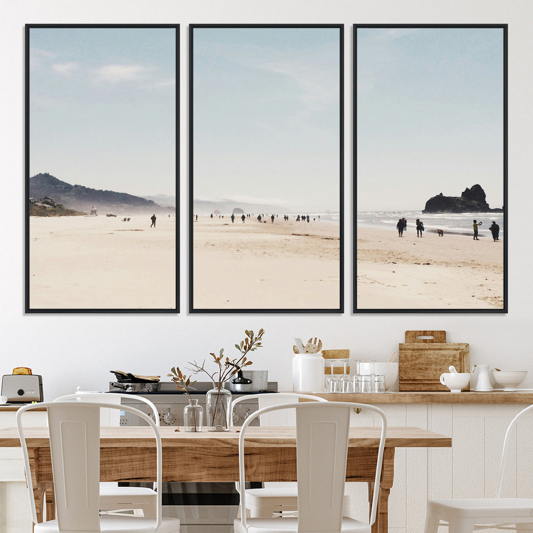 Minimalist Beach Wall Art Canvas Print, Framed Coastal Serenity Art Picture Print, Soft Sand Perfect Coastal Decor Artwork