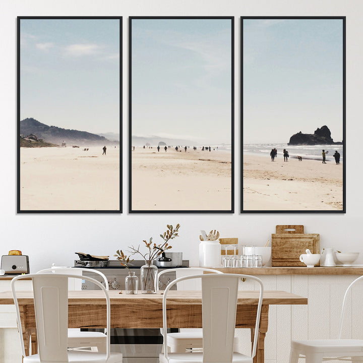 Minimalist Beach Wall Art Canvas Print, Framed Coastal Serenity Art Picture Print, Soft Sand Perfect Coastal Decor Artwork