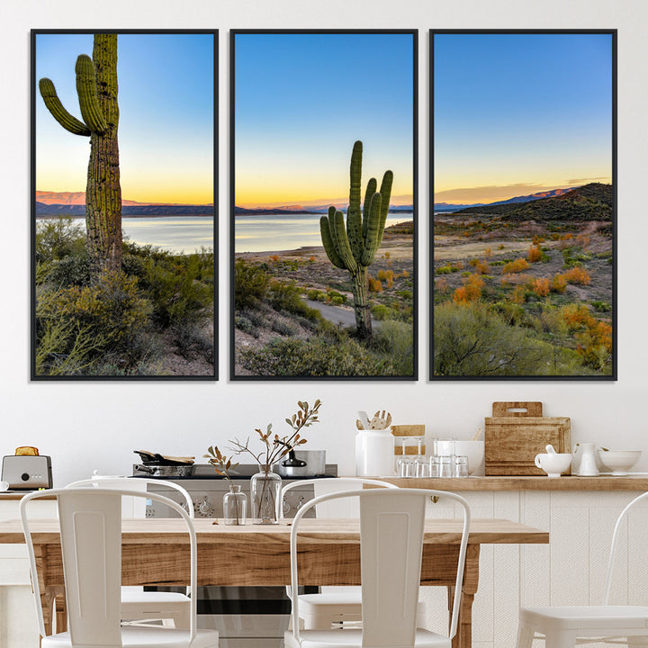 Saguaro Cactus Wall Art Canvas Print, Framed Desert Sunset Art Picture Print, Southwestern Perfect Southwestern Decor Artwork