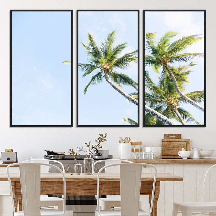 Palm Trees Wall Art Canvas Print, Framed Tropical Art Picture Print, Coastal Perfect Tropical Decor Artwork