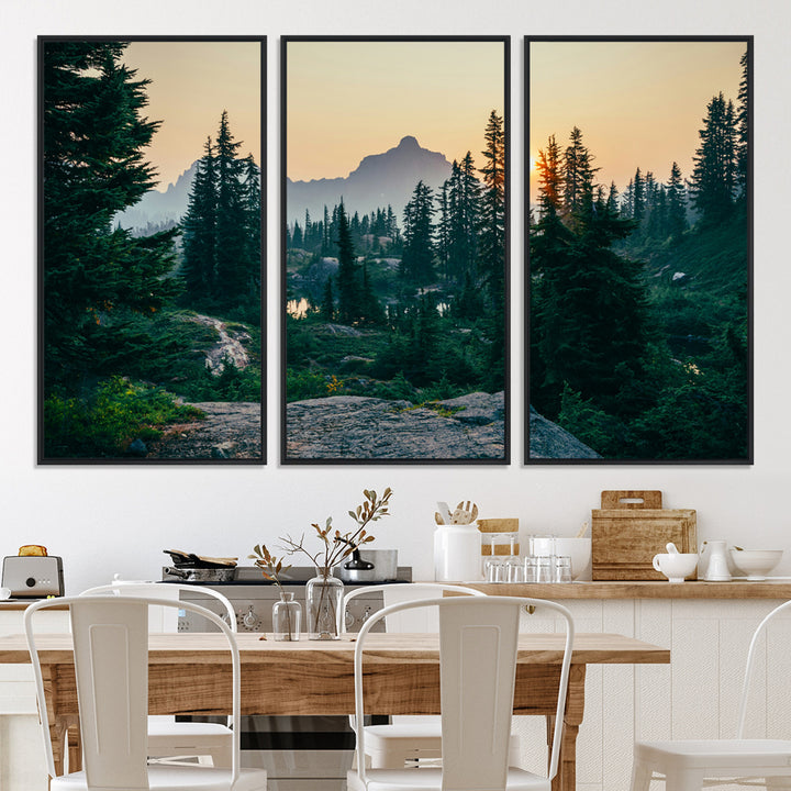 Mountain Wall Art Canvas Print, Framed Forest Serenity Art Picture Print, Mountain Perfect Rustic Decor Artwork