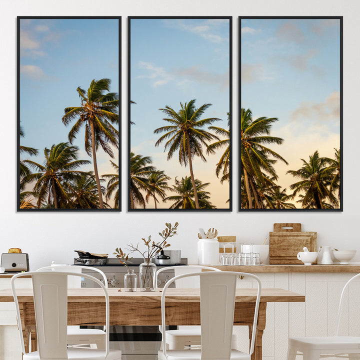 Palms Wall Art Canvas Print, Framed Tropical Art Picture Print, Coastal Perfect Coastal Decor Artwork