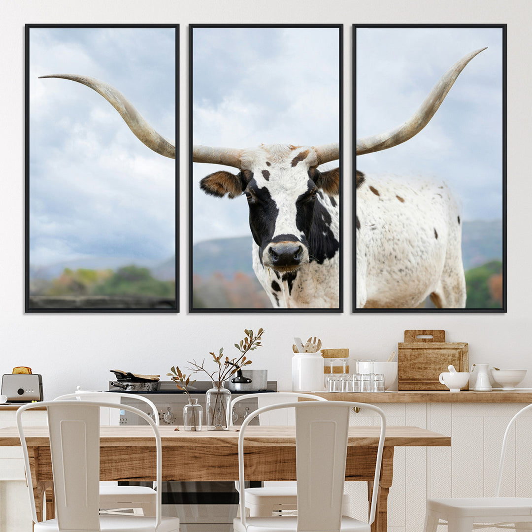 Texas Longhorn Wall Art Canvas Print, Framed Western Rustic Art Picture Print, Farmhouse Decor Perfect Farmhouse Decor Artwork