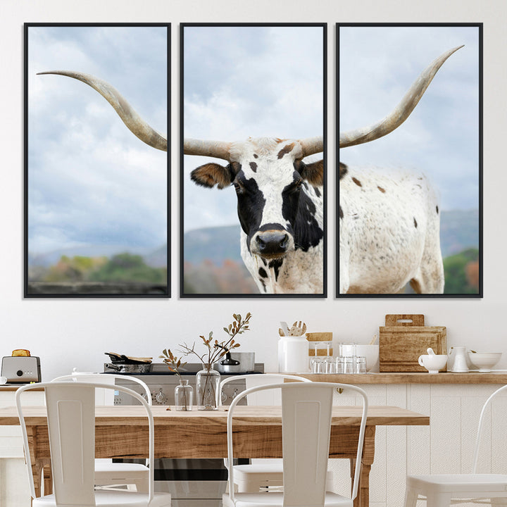 Texas Longhorn Wall Art Canvas Print, Framed Western Rustic Art Picture Print, Farmhouse Decor Perfect Farmhouse Decor Artwork