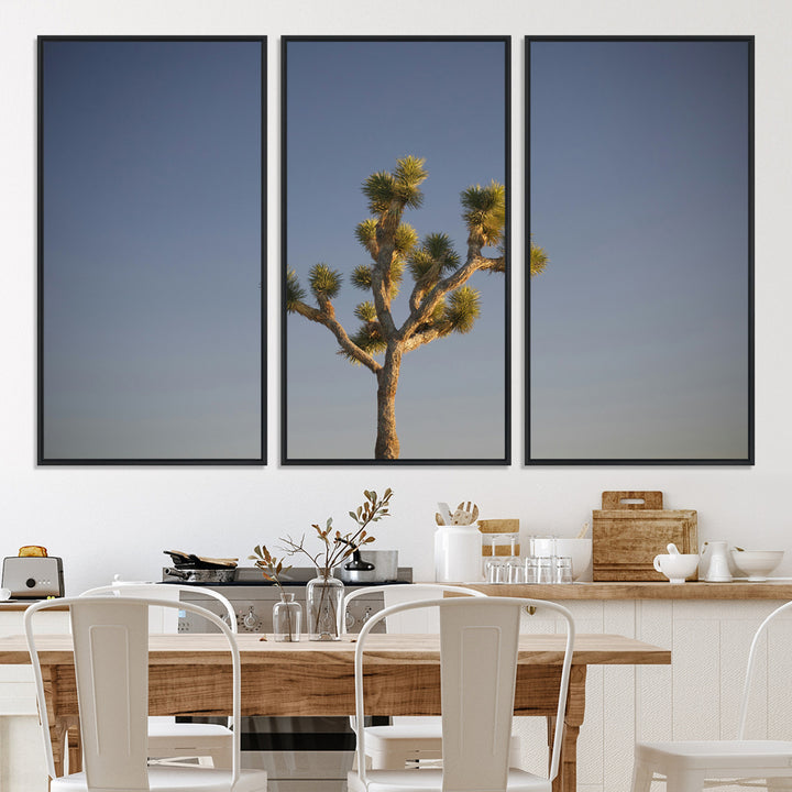 A lone Joshua Tree standing against a deep blue sky, capturing the serene and rugged beauty of the Southwestern desert landscape.