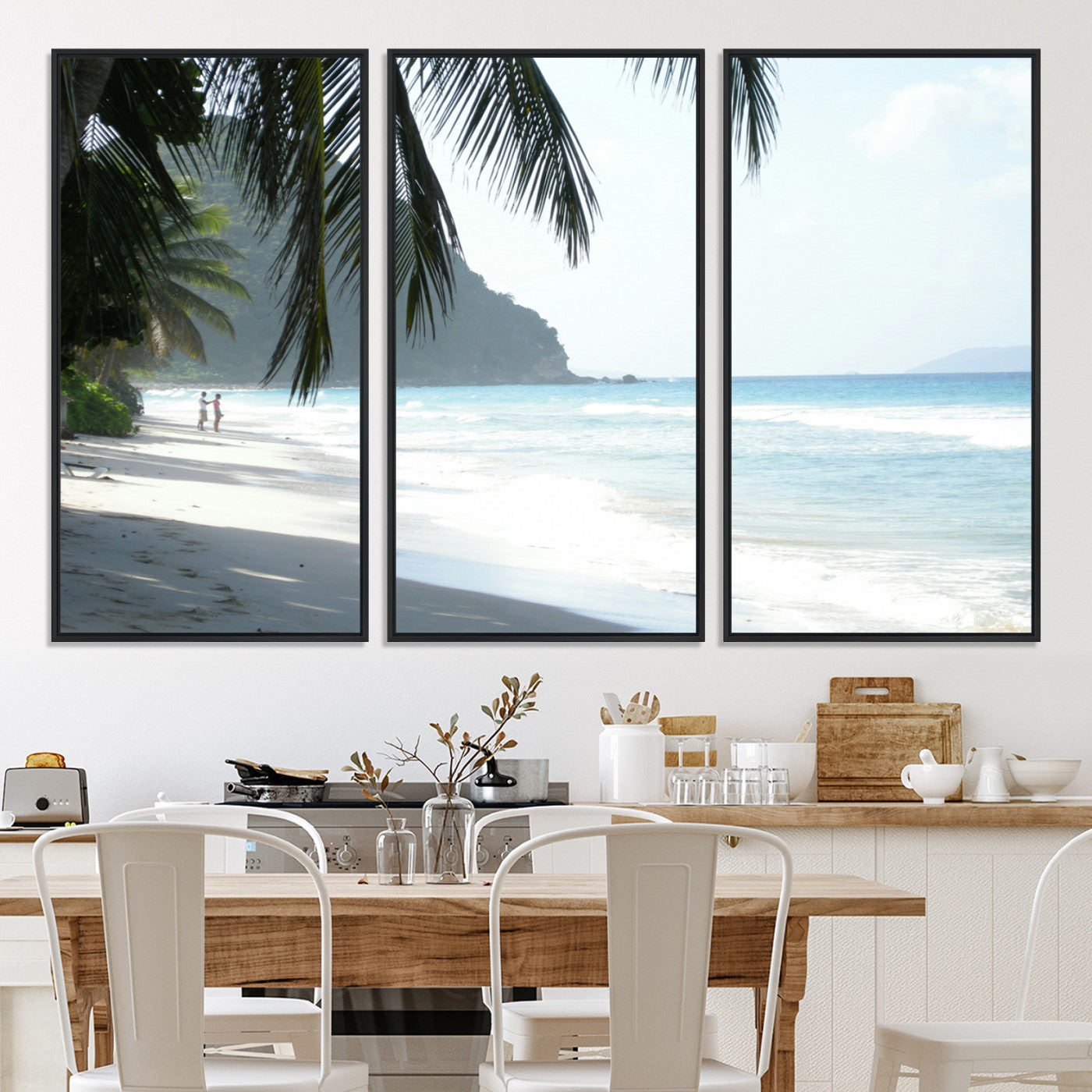 18311030-MGV-CV-36X24-Tropical Beach Wall Art Canvas Print, Framed Serene Ocean Art Picture Print, Palm Tree Shadows Perfect Tropical Coastal Decor Artwork