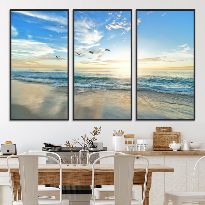 20708696-MGV-CV-36X24-Minimalist Seaside Morning Glow Art Canvas Print, Golden Reflections Perfect Coastal Minimalist Decor Artwork