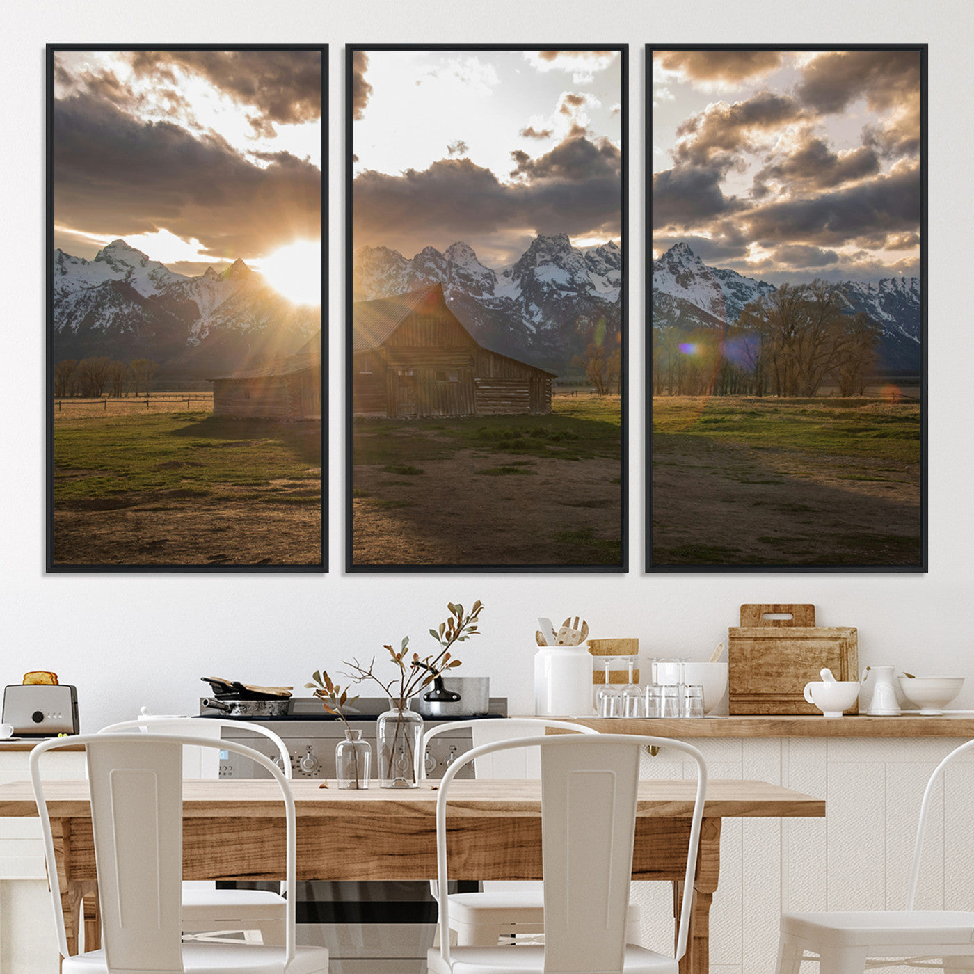 52555760-MGV-CV-36X24-Snowy Peaks Wall Art Canvas Print, Framed Nature Escape Art Picture Print, Rustic Charm Perfect Rustic Western Decor Artwork